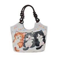 Beige Cat Pattern 35% Polyester and 65% Cotton Tote Bag (17.3"x4.7"x11.4")