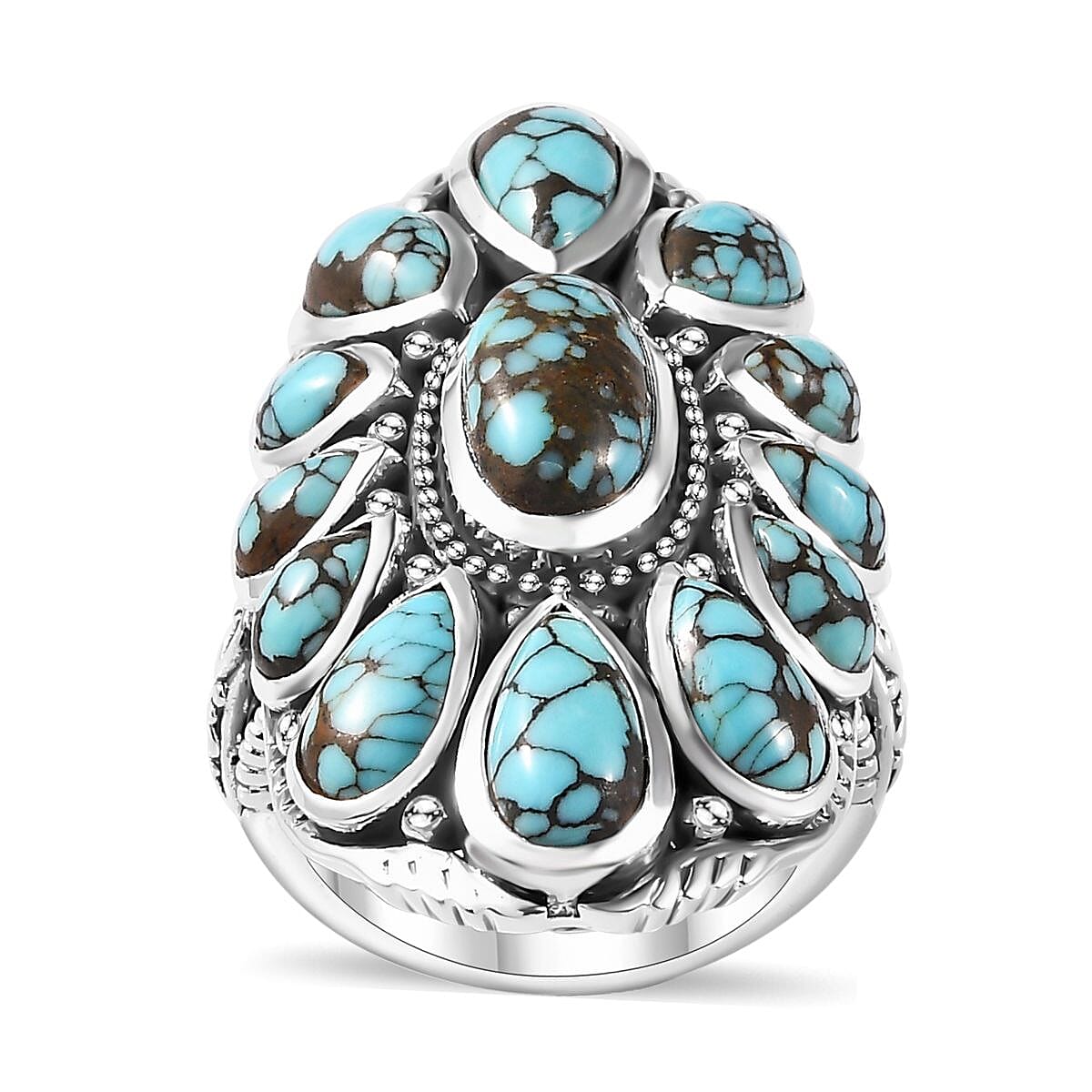 Premium Blue Moon Turquoise Ring in Black Oxidized Sterling Silver (Size 10.0) 9.75 ctw