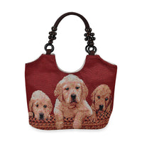 Beige Cat Pattern 35% Polyester and 65% Cotton Tote Bag (17.3"x4.7"x11.4")