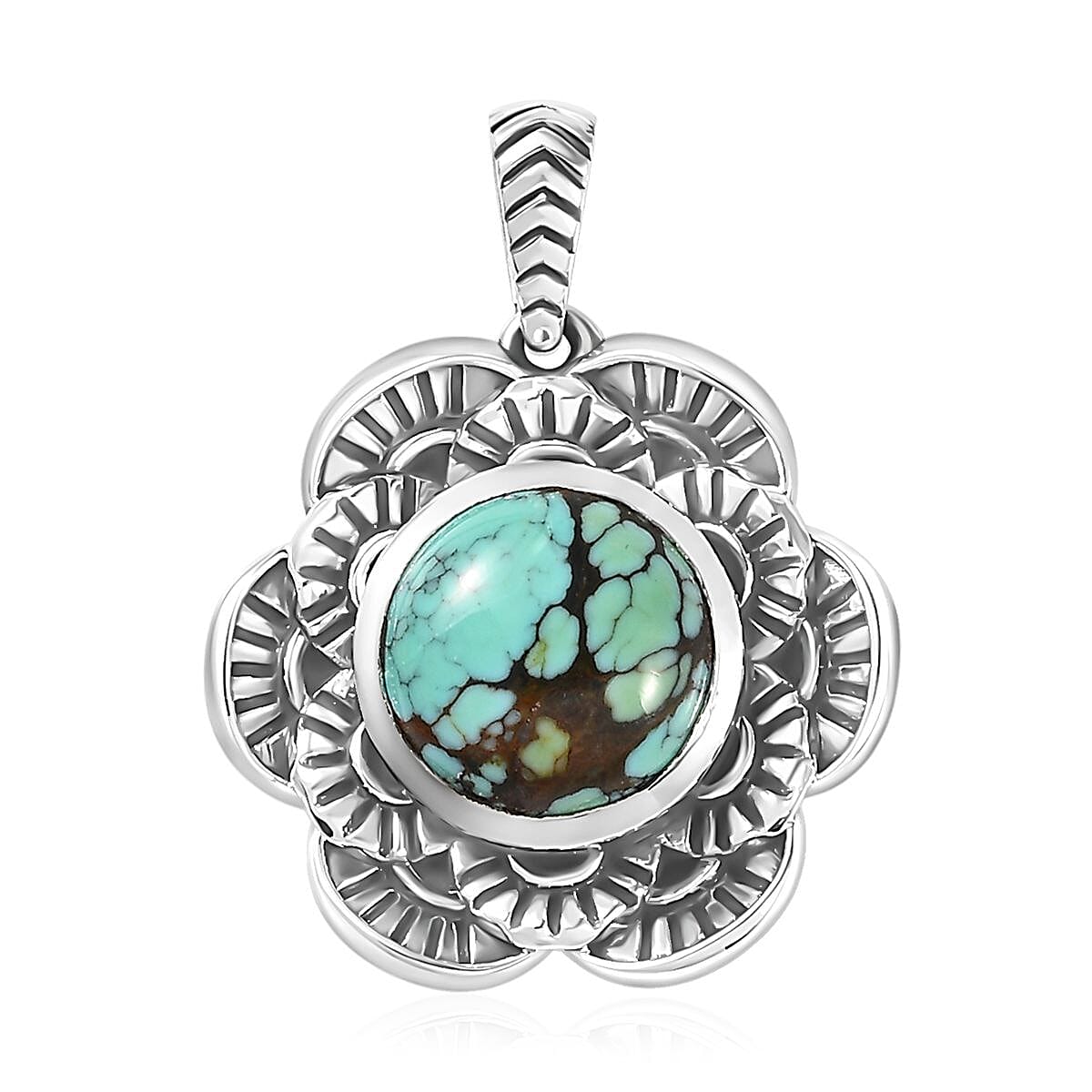 Artisan Crafted Blue Moon Turquoise Floral Pendant without Chain in Sterling Silver 3.90 ctw
