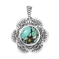 Artisan Crafted Blue Moon Turquoise Floral Pendant without Chain in Sterling Silver 3.90 ctw