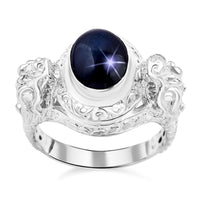Star Blue Sapphire 5.92 ctw Ring in Sterling Silver (Size 10)