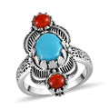 Artisan Crafted Sleeping Beauty Turquoise and Mediterranean Coral Ring in Sterling Silver (Size 10.0) 2.20 ctw - Sticky add to cart bar