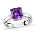 Asscher Cut Premium Moroccan Amethyst Solitaire Ring in Platinum Over Sterling Silver (Size 10.0) 2.50 ctw - Sticky add to cart bar