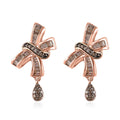 Natural Champagne Diamond Bow Earrings in Vermeil Rose Gold Over Sterling Silver 0.50 ctw - Sticky add to cart bar