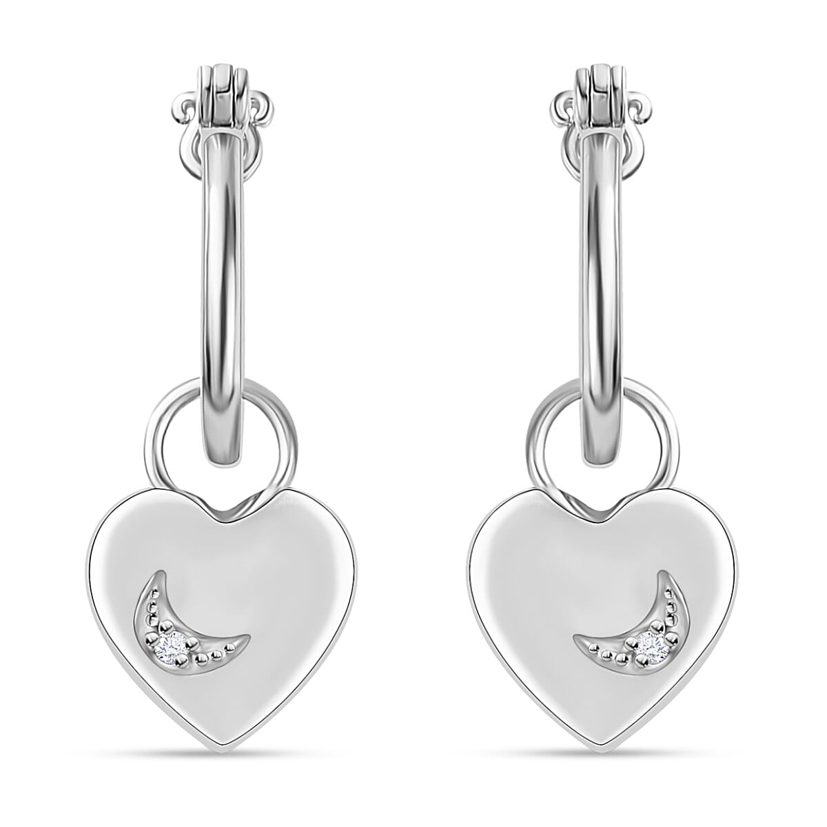 Diamond Accent Heart Earrings in Platinum Over Sterling Silver 0.05 ctw