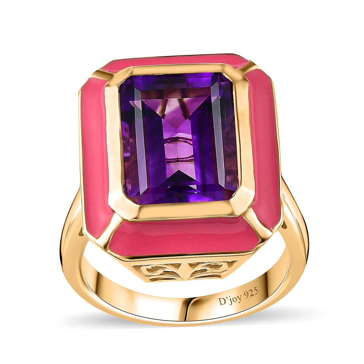 Moroccan Amethyst, Enameled Ring in Vermeil YG Over Sterling Silver (Size 10.0) 7.40 ctw