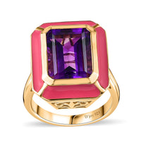 Moroccan Amethyst, Enameled Ring in Vermeil YG Over Sterling Silver (Size 10.0) 7.40 ctw
