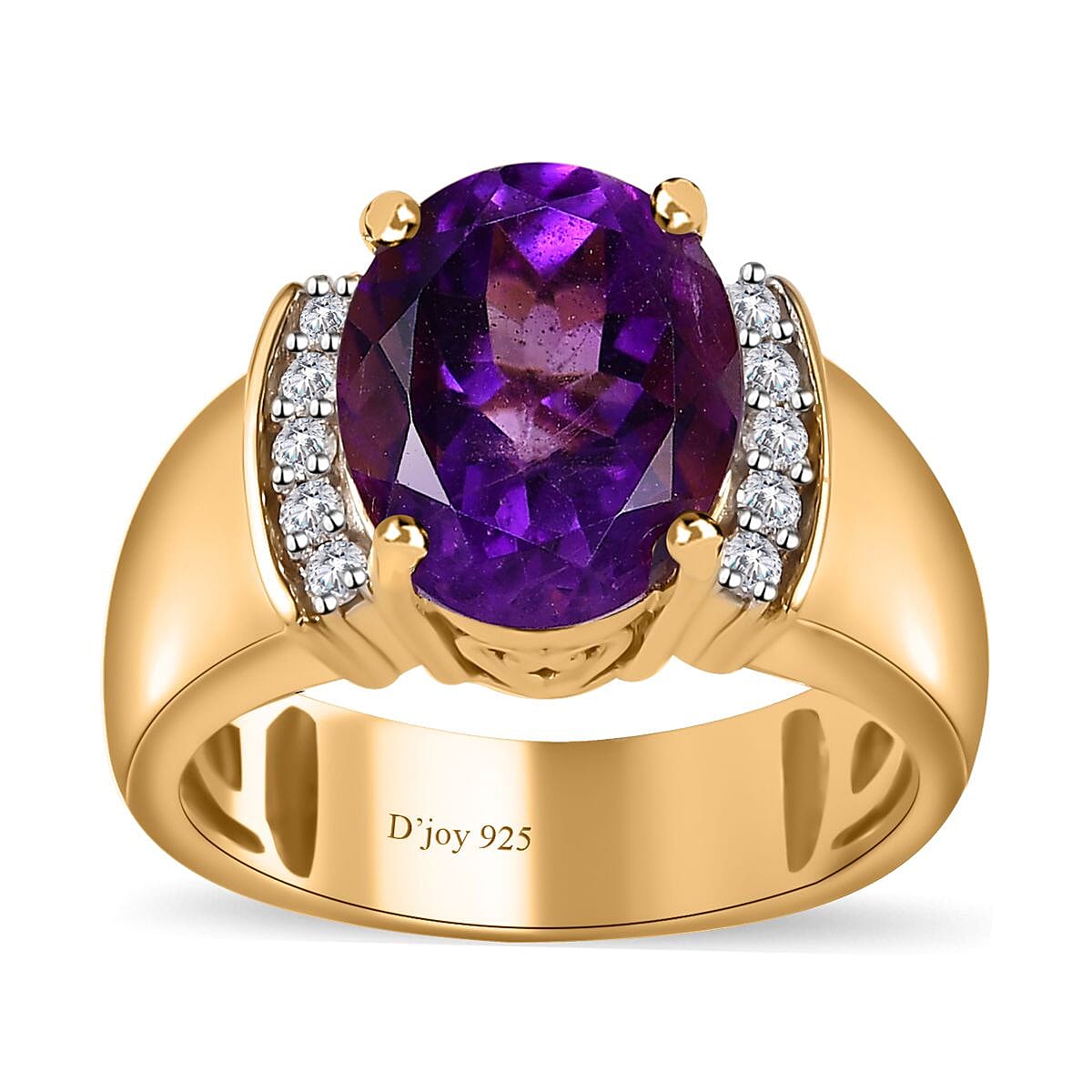 Premium Moroccan Amethyst, Moissanite Ring in Vermeil YG Over Sterling Silver (Size 10.0) 3.65 ctw