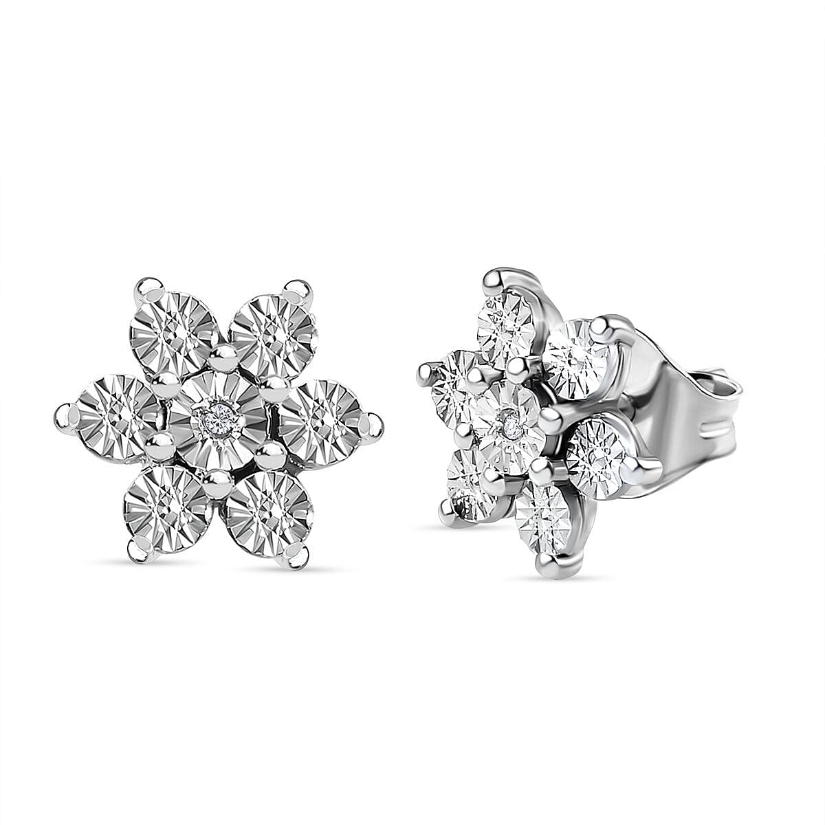 Diamond Accent Starfloral Stud Earrings in Platinum Over Sterling Silver