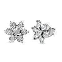 Diamond Accent Starfloral Stud Earrings in Platinum Over Sterling Silver