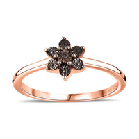 Natural Champagne Diamond Accent Floral Ring in Vermeil RG Over Sterling Silver (Size 6.0)