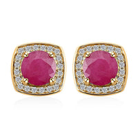 Certified & Appraised Luxoro AAA Montepuez Ruby and I2 Diamond 2.15 ctw Earrings in 10K Yellow Gold