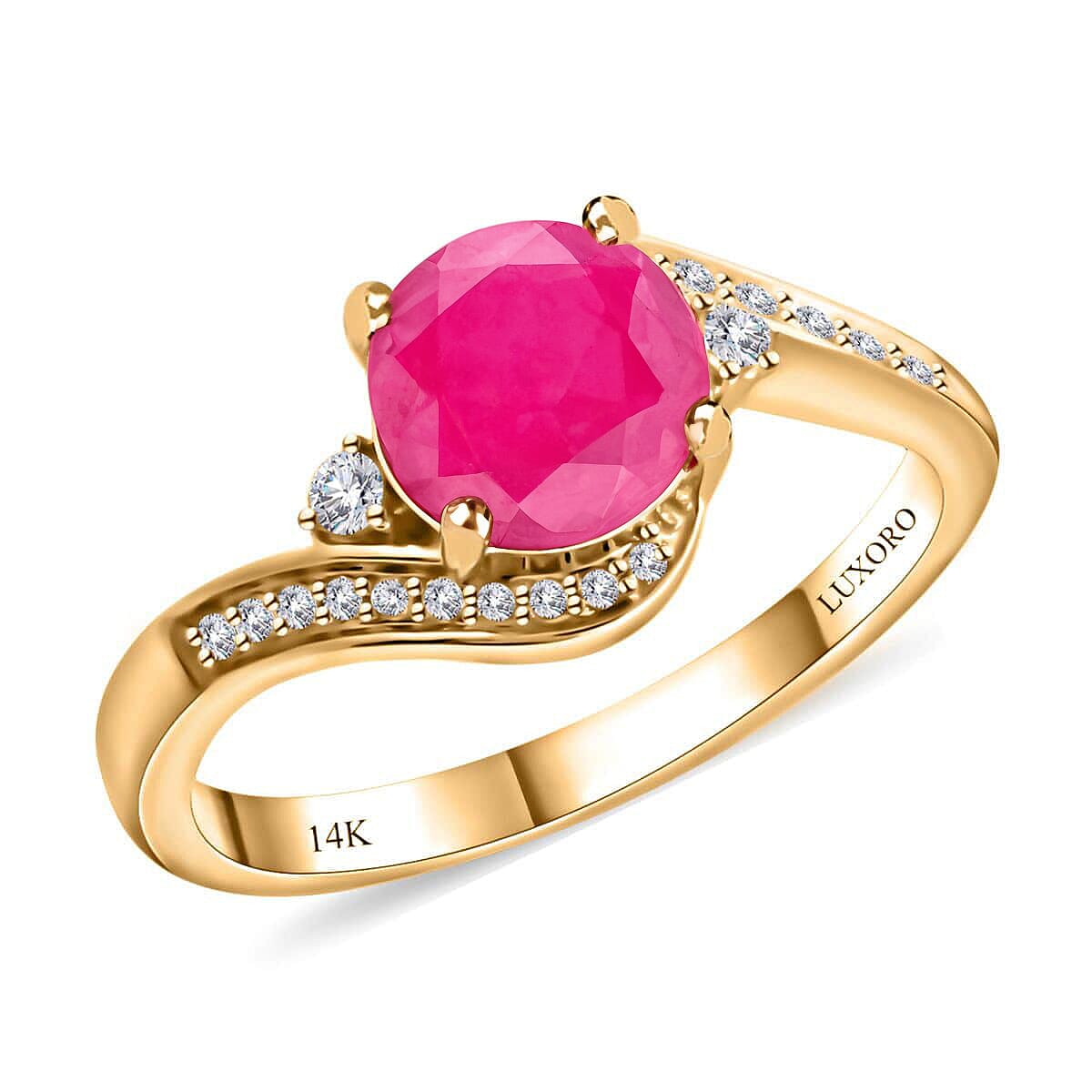 Certified & Appraised Luxoro 14K Yellow Gold AAA Mozambique Ruby and I2 Diamond Ring 1.80 ctw