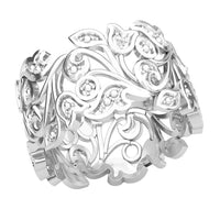 White Diamond Accent Filigree Ring in Sterling Silver