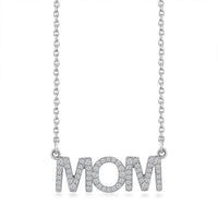 Mother's Day Gift Moissanite MOM Necklace (18 Inches) in Platinum Over Sterling Silver 0.60 ctw
