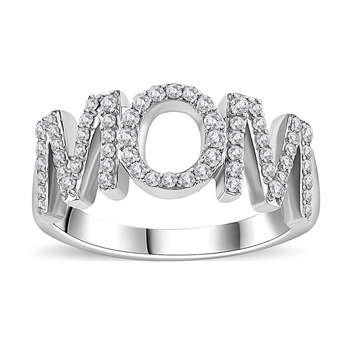 Moissanite Ring in Platinum Over Sterling Silver (Size 6.0) 0.60 ctw