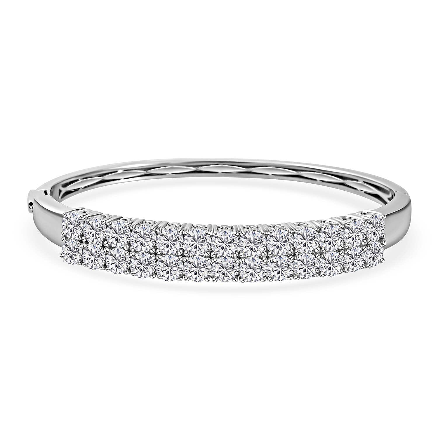 Moissanite Double Row Bangle Bracelet in Platinum Over Sterling Silver (7.25 In) 11.60 ctw