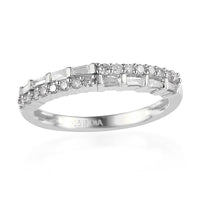 White Diamond (I2) Band Ring in Rhodium Over Sterling Silver (Size 7.0) 0.30 ctw
