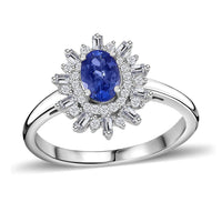 AAA Tanzanite and White Zircon Starburst Ring in Platinum Over Sterling Silver (Size 10.0) 0.90 ctw