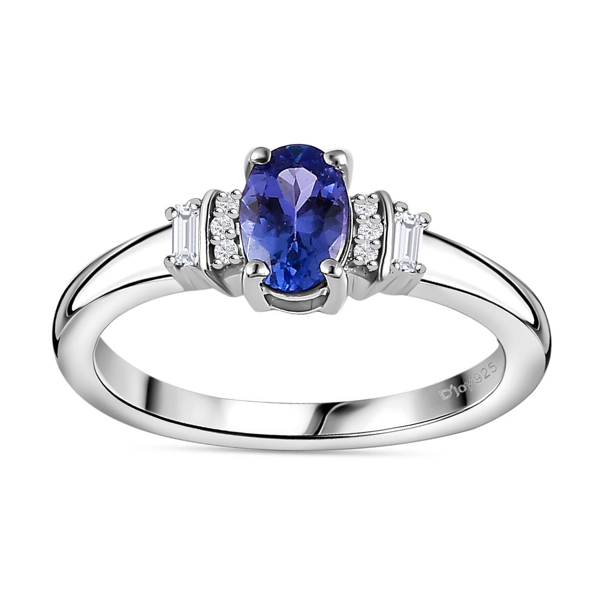 AAA Tanzanite, White Zircon Ring in Platinum Over Sterling Silver (Size 10.0) 0.60 ctw