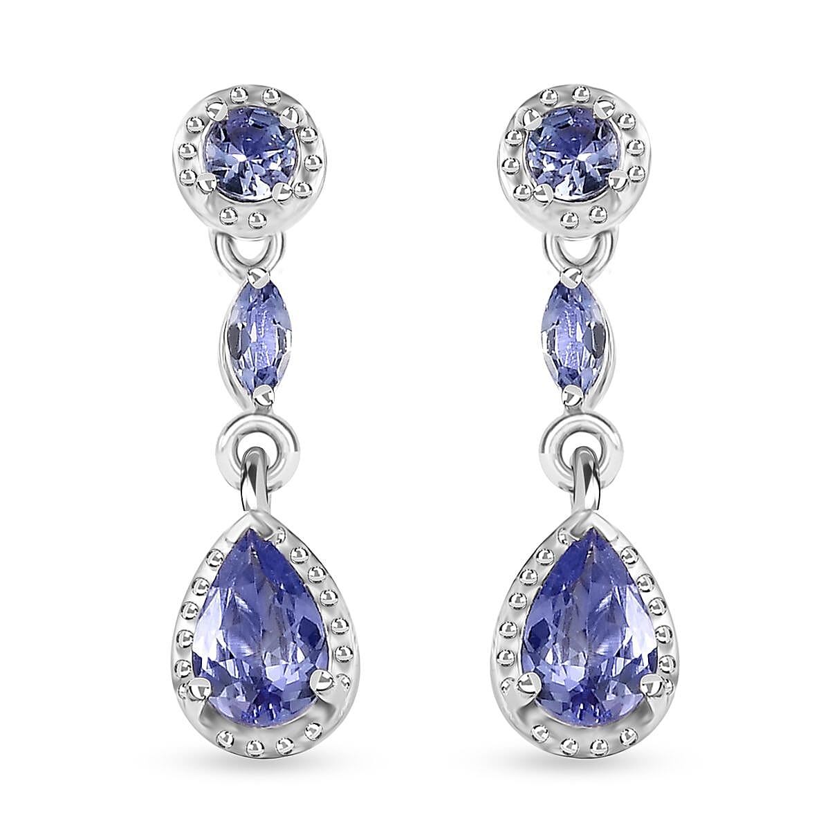 D'Joy Tanzanite Dangle Earrings in Platinum Over Sterling Silver 1.20 ctw