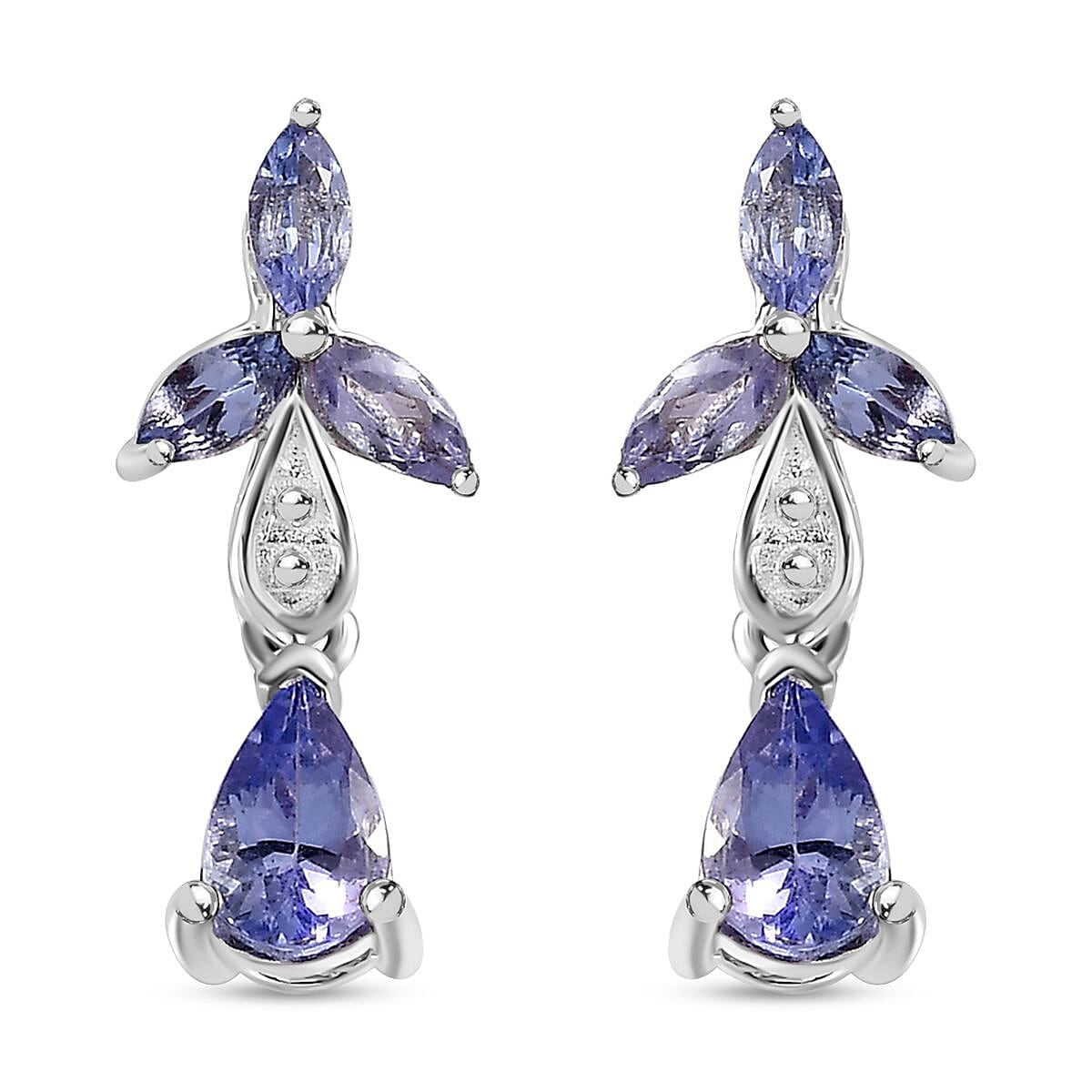 Tanzanite Dangle Earrings in Platinum Over Sterling Silver 1.35 ctw