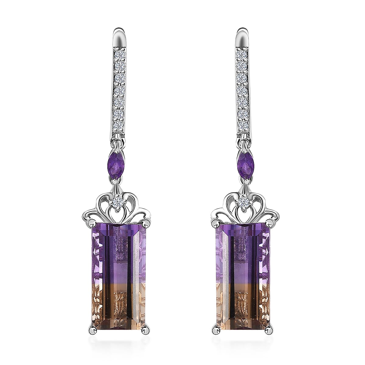 AAA Anahi Ametrine and Multi Gemstone Dangling Earrings in Platinum Over Sterling Silver 12.80 ctw