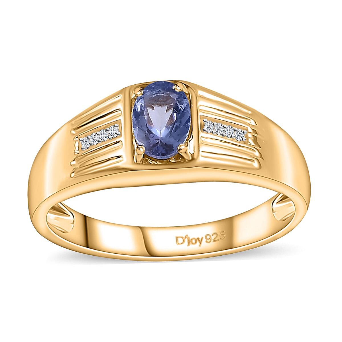 anite and White Zircon Men's Ring in Vermeil Yellow Gold Over Sterling Silver (Size 10.0) 0.80 ctw