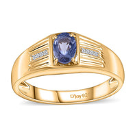 anite and White Zircon Men's Ring in Vermeil Yellow Gold Over Sterling Silver (Size 10.0) 0.80 ctw