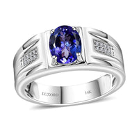 Luxoro 14K White Gold AAA Tanzanite and G-H I2 Diamond Men's Ring (Size 10.0) 7.90 Grams 1.90 ctw