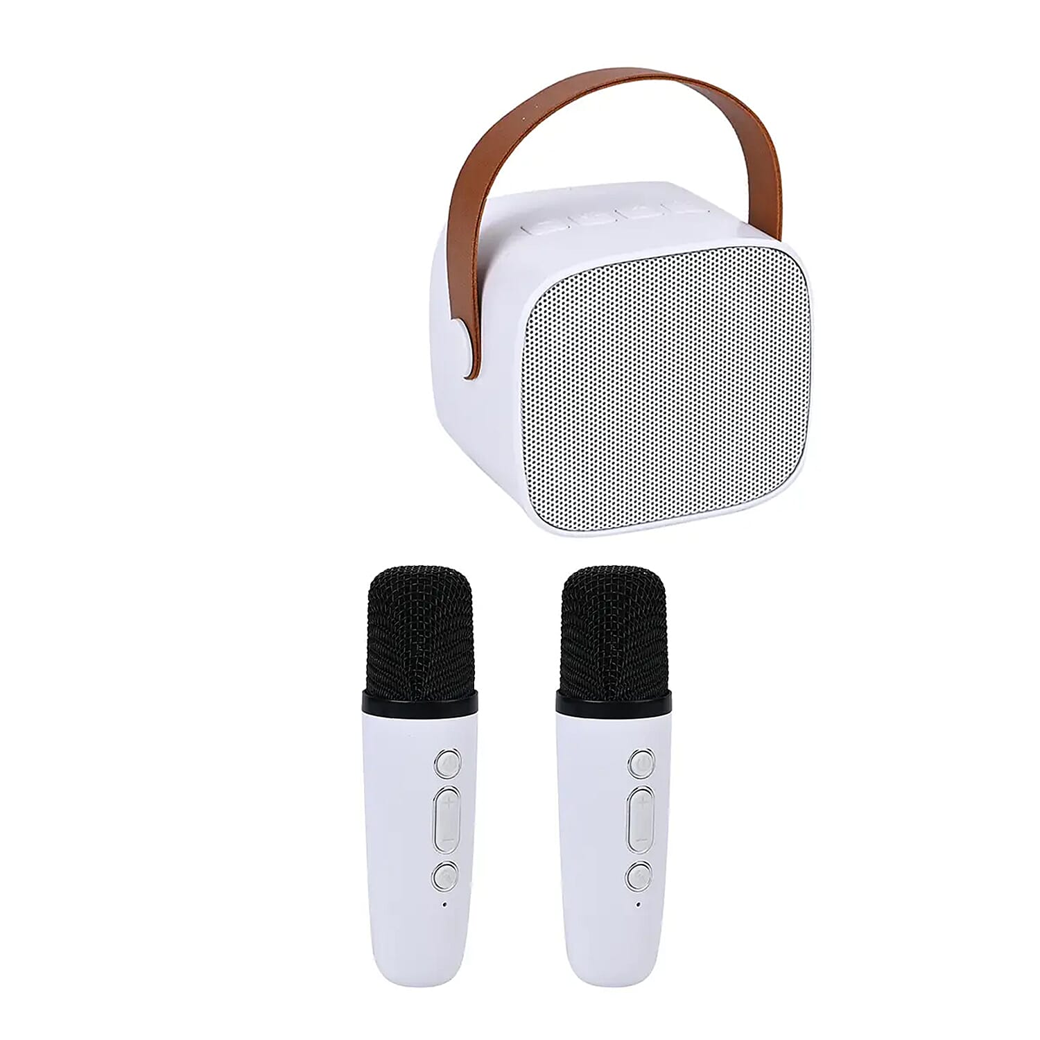 White Mini Speaker with 2 Wireless Microphone with Bluetooth