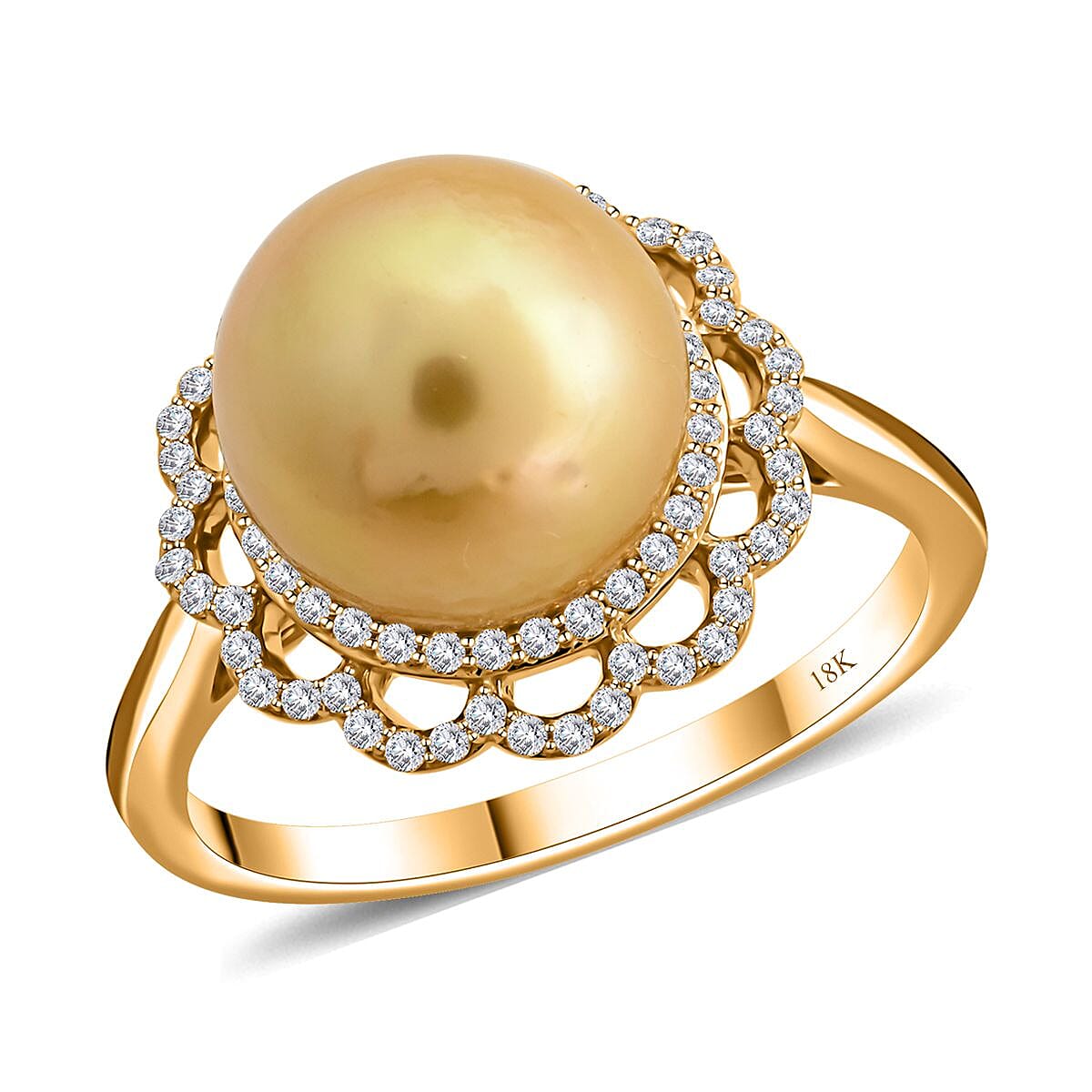 Certified & Appraised Iliana 18K Yellow Gold AAA South Sea Golden Pearl (9-9.5mm), Diamond (SI) Ring (Size 10.0) (4.05 g) 0.31 ctw