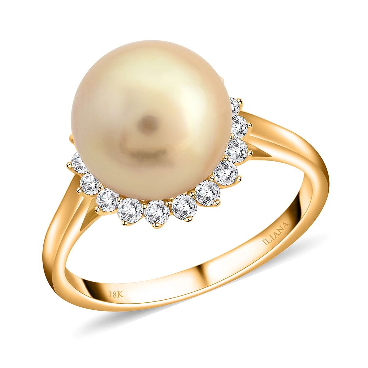 Certified & Appraised Iliana 18K Yellow Gold AAA South Sea Golden Pearl (8.5-8.9mm), Diamond (G-H, SI) Ring (Size 10.0) 0.33 ctw