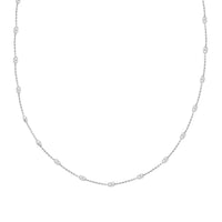 Sterling Silver 3mm Station Oval Moon Necklace 24 Inches 5.40 Grams