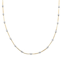 14K YG Over and Sterling Silver 3mm Station Oval Moon Necklace 24 Inches 5.40 Grams