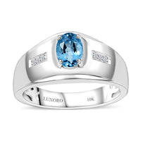 Luxoro 10K White Gold Premium Santa Maria Aquamarine and G-H I2 Diamond Men's Ring (Size 10.0) 0.65 ctw (Del. in 10-12 Days)