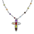 Karis Multi Gemstone Cross Necklace 18 Inches in Platinum Bond 8.25 ctw - Sticky add to cart bar