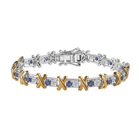 Masoala Sapphire (FF) and Moissanite XOXO Bracelet in Vermeil YG and Platinum Over Sterling Silver (6.50 In) 5.00 ctw