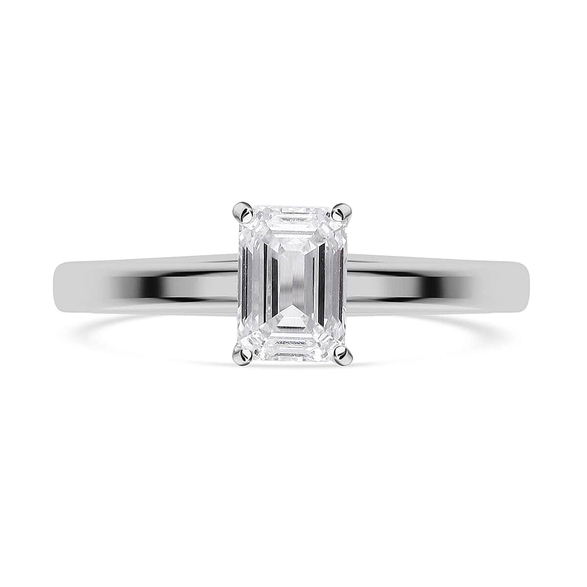 IGI Certified 14K White Gold Emerald Cut Luxuriant Lab Grown Diamond (F, VS) Solitaire Ring (Size 8.0) 1.00 ctw