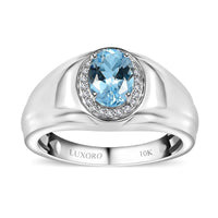 Luxoro 10K White Gold Premium Santa Maria Aquamarine, Diamond (G-H, I2) Men's Ring (Size 9.0) (5.75 g) 1.35 ctw