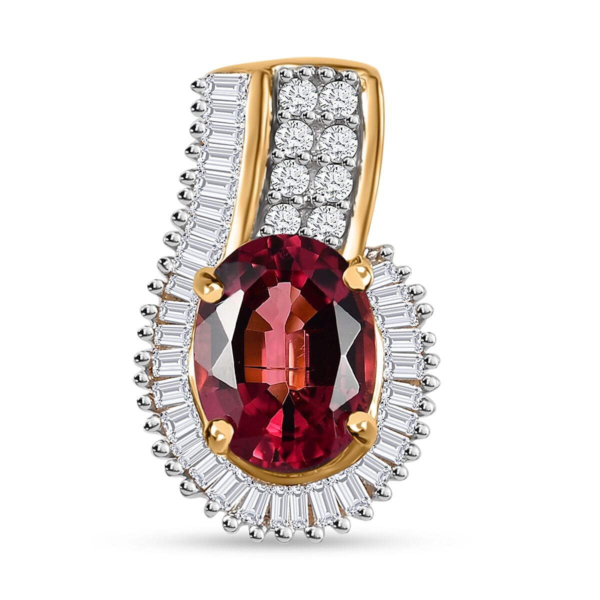 Luxoro 14K Yellow Gold AAA Ouro Fino Rubellite and G-H I2 Diamond Pendant without Chain 1.65 ctw