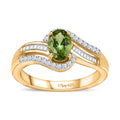 AAA Natural Calabar Green Tourmaline, Diamond (0.20 cts) Bypass Ring in Vermeil YG Over Sterling Silver (Size 10.0) (Del. in 10-12 Days) 1.00 ctw - Sticky add to cart bar
