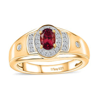 AAA Ouro Fino Rubellite, White Zircon Men' s Ring in Vermeil YG Over Sterling Silver (Size 10.0) 1.00 ctw