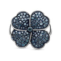 Blue Diamond (IR) Leaf Clover Ring in Platinum Over Sterling Silver (Size 10.0) 1.00 ctw - Sticky add to cart bar