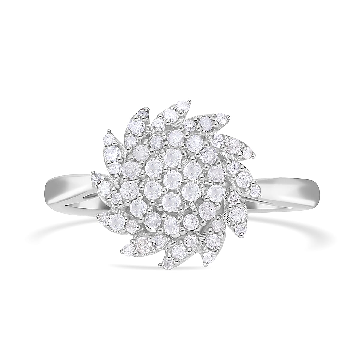 Diamond Floral Ring in Platinum Over Sterling Silver (Size 8) 0.50 ctw