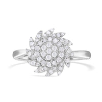 Diamond Floral Ring in Platinum Over Sterling Silver (Size 8) 0.50 ctw