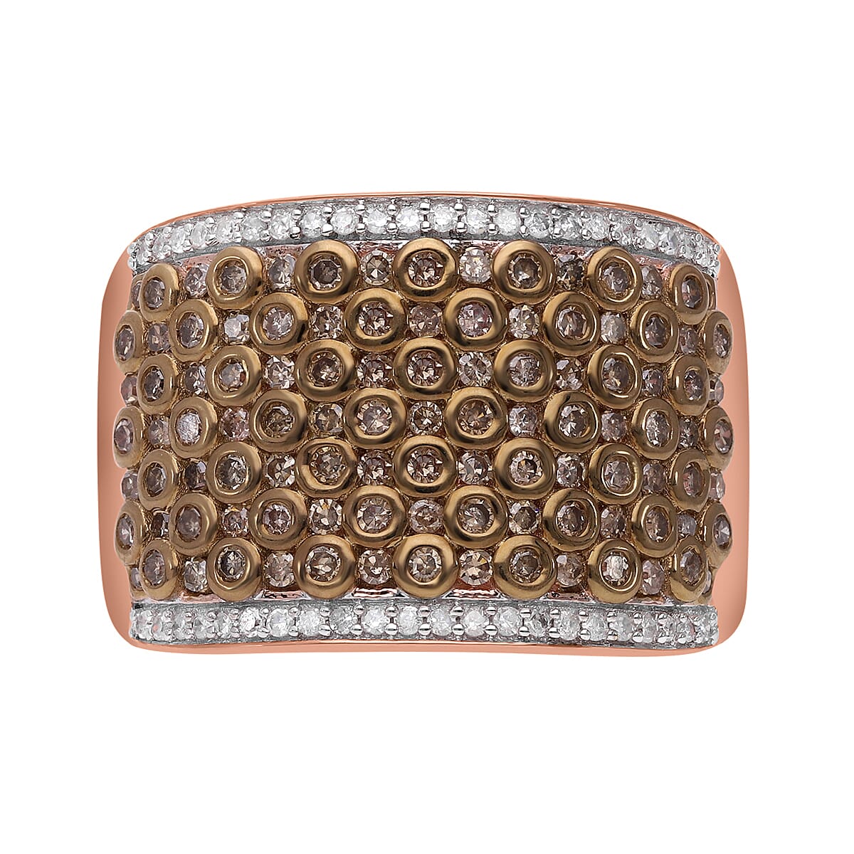 Natural Champagne and White Diamond Ring in Vermeil RG Over Sterling Silver (Size 10.0) 1.00 ctw (1)