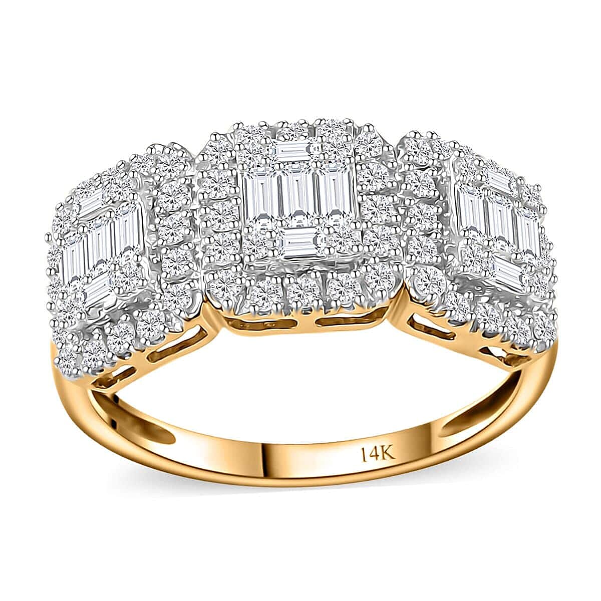 14K Yellow Gold I2-I3 White Diamond Cluster Ring 1.00 ctw
