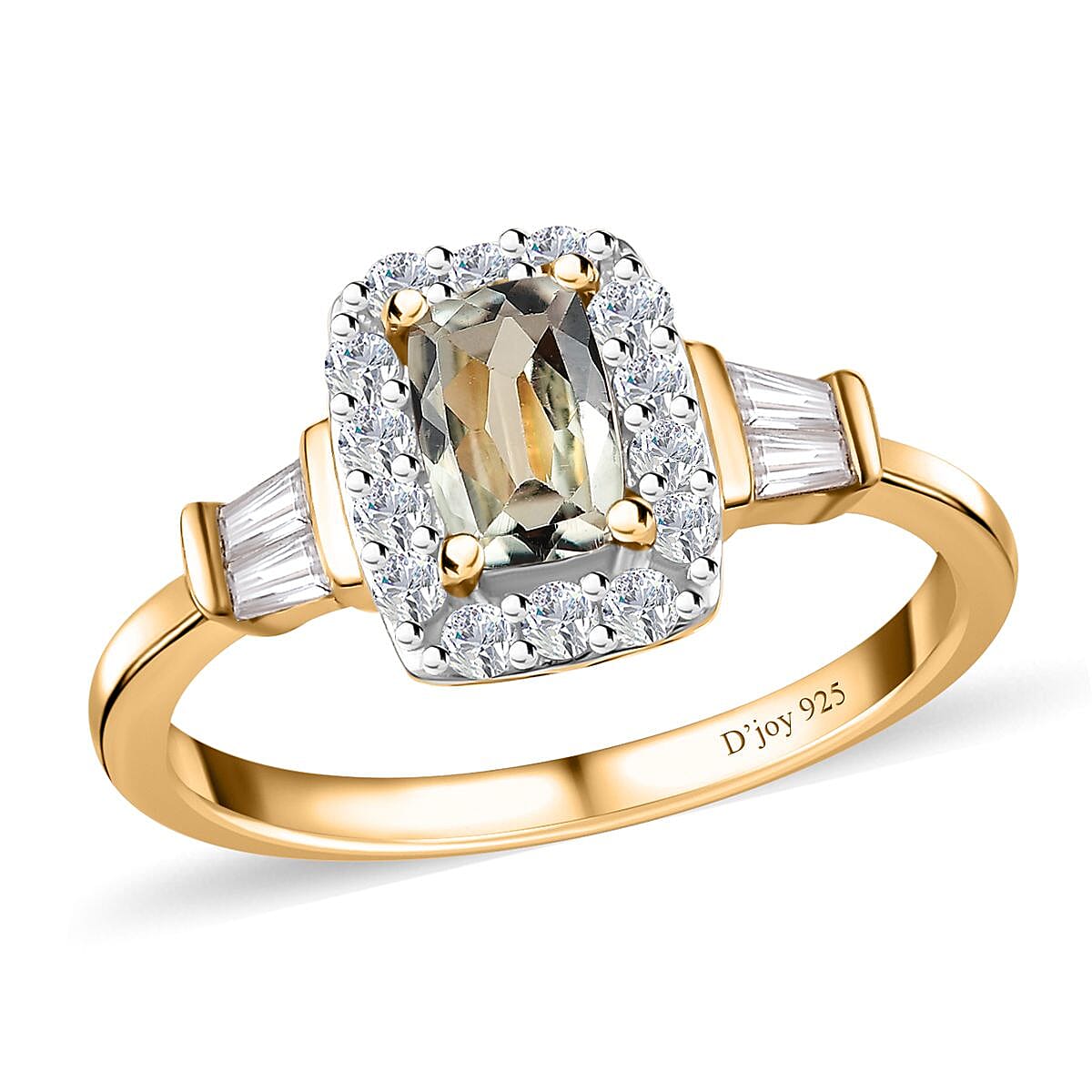 AAA Turkizite and White Zircon Halo Ring in Vermeil Yellow Gold Over Sterling Silver 1.15 ctw (Del. in 10-12 Days)